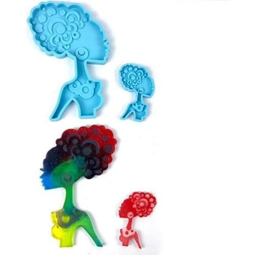 Curly Hair Women Shape Coaster Cup Mat Pad Resin Mold Keychain Silicone Mould LX9E