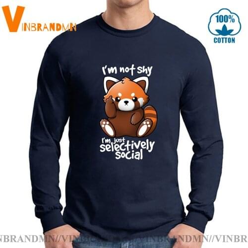 Funny 100% Cotton male T-shirts Cute panda Long sleeve Tee shirts Fashion Custom Shy red panda men T shirts