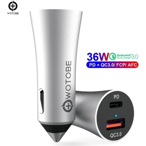 WOTOBE 36W-2 port Car Charger fast charging will LED, PD18W QC18W AFC suitable for iPhone/Xiaomi/samsung/Huawei mobile phones