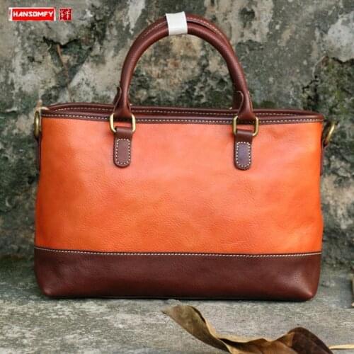 Women Handbag Shoulder Bag Briefcase Ladies Crossbody Bags First Layer Cowhide Vintage 2021 Original Vegetable Tanned Leather