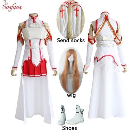 Anime Sword Art Online Yuuki Asuna Dress Cosplay Costume for Women Uniform Halloween Party Cosplay Costume Armor Full Set wig