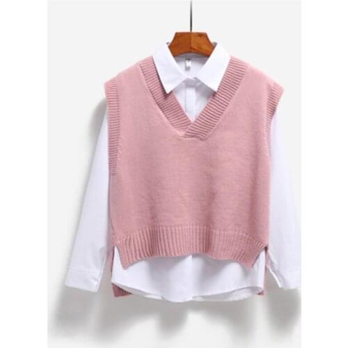 Vest Women All-match Korean Knitted Sweater Vest Ladies Pullover Tops School Teenager Girls Waistcoat Female Coat Pull Femme