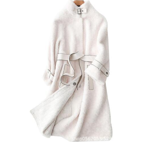 Real Fur Winter Coat Women Clothes 2020 Korean Fashion Thick Sheep Wool Jacket + Belt Warm Long Coats Hiver 896005