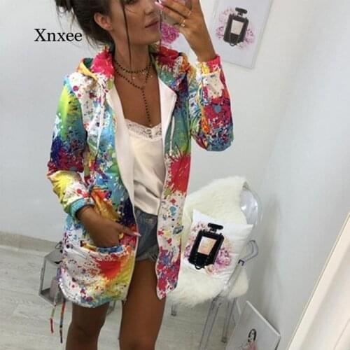 Winter Womens Tie-Dye Printed Jacket Fashion Colorful Hooded Sweatshirt Casual Long-Sleeved Zipper Jacket