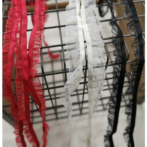 1M Elastic Lace Fabric Pleated Lace Ribbon White Silver Black Lace Applique Trim Sewing Decorations Clothes Craft dentelle QZ32