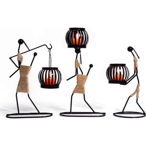 1Pc Vintage Iron Man Candle Holder Creative Western Restaurant Romantic Dining Table Decoration Home Decor Candle Accessories