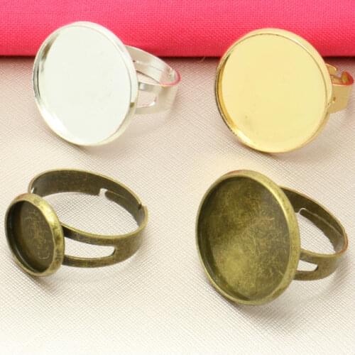 10pcs Classic 3 Colors Plated Brass Adjustable Ring Settings Blank/Base,Fit 12/14/16/18/20mm Glass Cabochons,Buttons;Ring Bezels