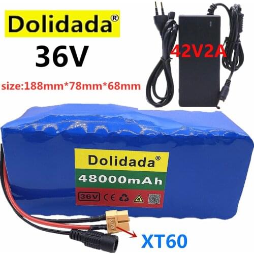 10S4P 36V 48Ah 18650 Li ion Battery pack High Power XT60 plug Balance car Motorcycle Electric Bicycle Scooter BMS+Charger