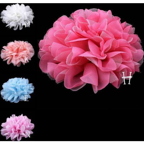 120pcs/lot 5" 5 Colors Hair Clips Satin Flat Back Flower For Headwear Large Mesh tulle Fabric Flower For Children Accessories