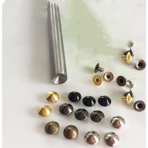200Pcs With tool 6mm-12mm Leather Mashroom Cap Rivets Tubular Metal Studs Fixing Tool Kit Craft Leathercraft Garment Rivets