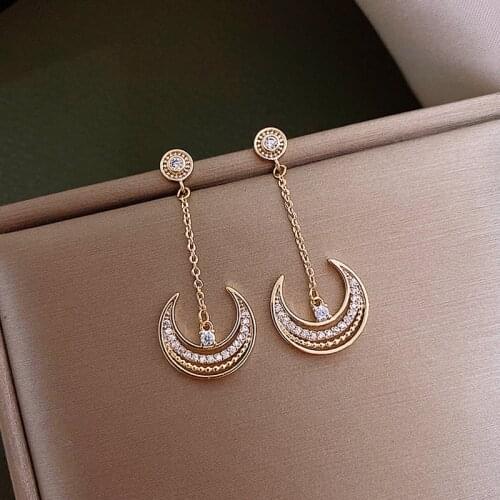 2020 New Arrivals Hottest Fashion Broncos Bijoux Star Moon Rhinestone Chain Earrings Falling Long Tassel Earrings For Women Jewe