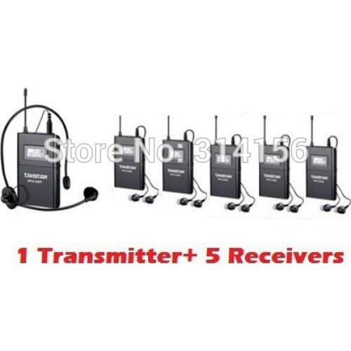 Takstar WTG-500/WTG 500UHF Wireless Acoustic Transmission System range up to 100M 1 Transmitter+5 Receivers+MIC+5 earphone