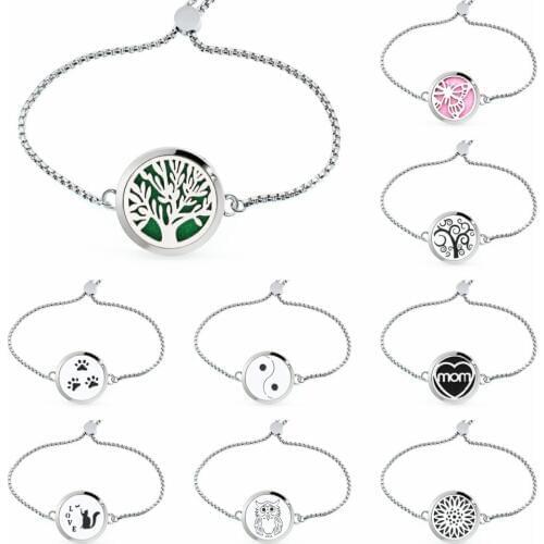 Tree of life Essential Oil Diffuser Locket pet paws mom Perfume Bracelet Adjustable Stainless Steel 30mm locket Bracelet 10pads