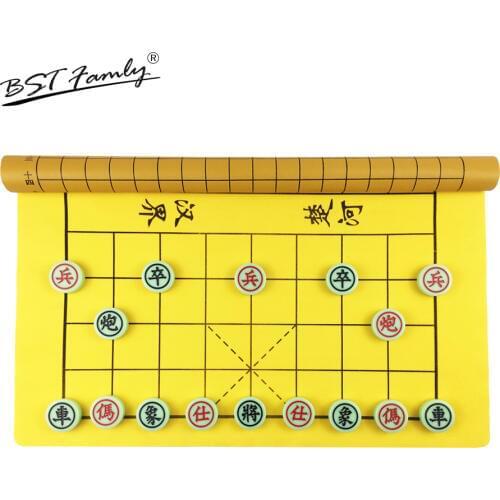 BSTFAMLY Chinese Chess Xiang Qi Emerald Chess Pieces Folding PU Chessboard No Magnetic Old Chinese Game for Kids Adult Gift C20