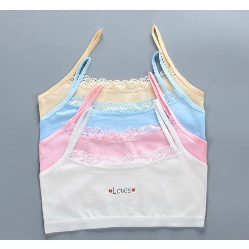 Girls Cotton No Chest Pad Training Bra Puberty Letter Kids Soft Vest Sport Top Tank Breathable Underwear Bras 8-16Years Old