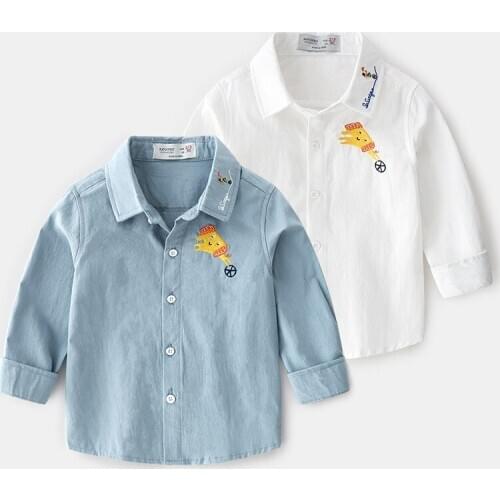 Childrens Boy Shirt Spring Autumn Long-sleeved Childrens Clothing Cotton Top Cartoon Lapel Baby Fashion Childrens Boys Shirt