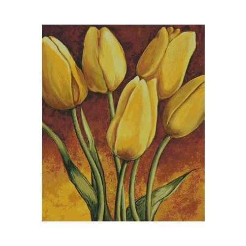 Oil Painting Yellow Tulip Flower, Flower Sewing Kit Embroidery Needlework 14CT Unprinted Cross Stitch Kit DIY Handmade HomeDecor