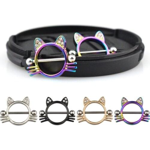 1 Pair Cat Stainless steel Breast Piercing Jewelry Heart Nipple Piercing Bar Nipple Rings Shield Cover Barbell Sexy Piercings
