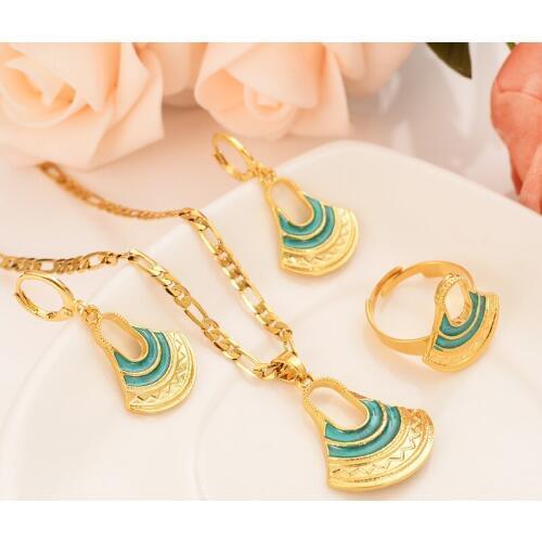 Axe bag Pendant Chain Necklaces Earrings ring Gold Color PNG Jewellery Set Papua New Guinea Wedding party women girls gifts