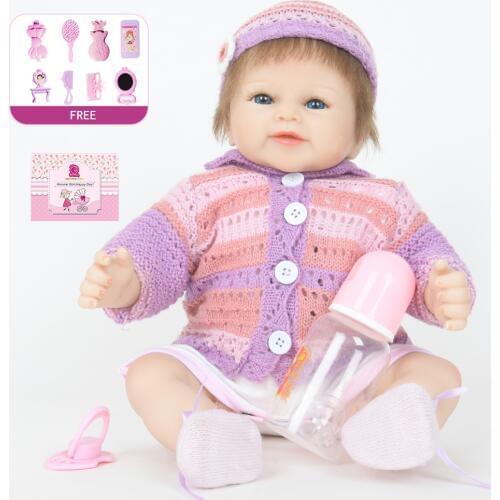 Full Body Hair Toy Doll Bebe Reborn Soft Silicone Realistic Toddle Doll Toys for Children Baby Kids Birthday Christmas Gift 48CM
