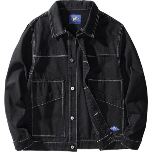 Spring autumn new denim jacket men loose trendy brand cotton tooling Jeans Coats Streetwear Outerwear Many pockets Hip Hop