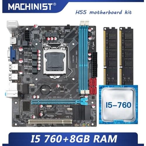 MACHINIST H55 motherboard LGA 1156 set kit gamer pc with Intel core I5 760 processor DDR3 8GB(2*4GB) 1600mhz desktop RAM HM55-P3