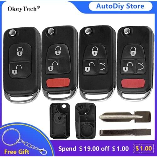 Okeytech 2/3/4 Button Modified Flip Remote Car Key Shell Case Fob For Mercedes Benz C E S ML SL ML55 AMG S500 SL500 W168 W124