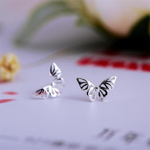 Korean Style Fashion Exquisite 925 Sterling Silver Jewelry Hollow Butterfly Female Exquisite Stud Earrings SE146