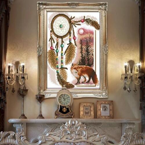 Handmade Totem Fox Cross Stitch Kits Fabric pattern Printed canvas Chinese Asian Embroidery Needlework set Easy Cross-stitch