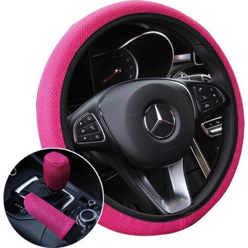 Set of 3pcs Set ice Silk Steering Wheel Cover +Shift Gear Cover + Handbrake Cover Universal for 38CM Wear-resistant Anti-slip