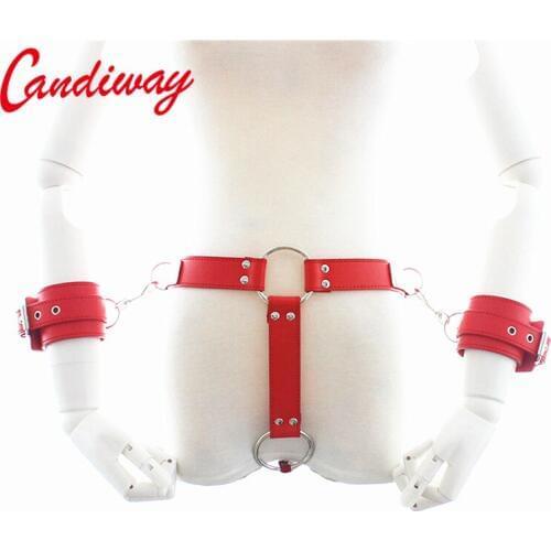Candiway cock ring Waist handcuff Chastity BDSM Bondage Erotic Sex Toys for man Adult Fetish Strict Leather Body Harness Belt