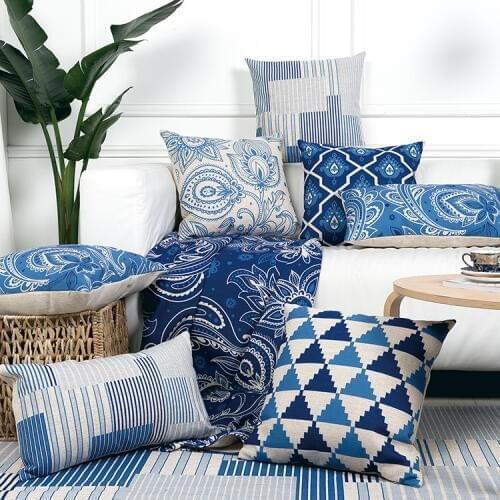 Drop Ship China Blue Geometric Pillow Cover Boho Cushion Cover Throw Pillow Home Decor Pillowcase Decorative Pillowsham