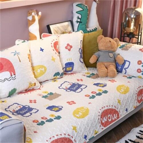 Nordic Cute Cartoon Cotton Sofa Cover Slipcovers For Home Living Room Decoration Washable 1/2/3/4 Seats Non-slip Sofa Cover