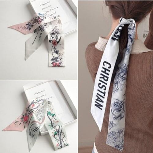 2021 New Womens Silk Hair Scarf Bandana Women Luxury Letter Designer Bag Ribbon Scarfs for Ladies Long Ribbon Headband