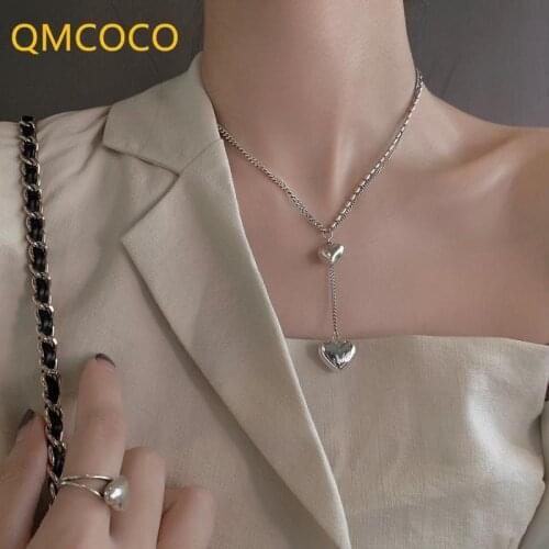 New 925 Silver Heart-Shaped Sweater Chain INS Design Lady Light Luxury Simple Vintage Collarbone Chain 2021 Trendy Accessories