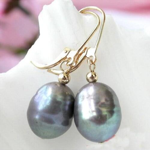 New Favorite Pearl Gold Dangle Earring 15mm Gray Rice Freshwater Pearl Earring Charming Wedding Birthday Party Lady Gift