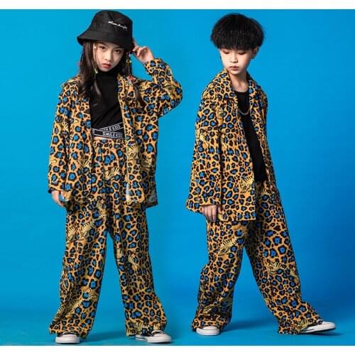 New Children Hip-hop Costumes Flower Leopard Suit Dancer Outfit Hip Hop Dance Wear Designer Clothes Singer Costume DJ DS Clothes