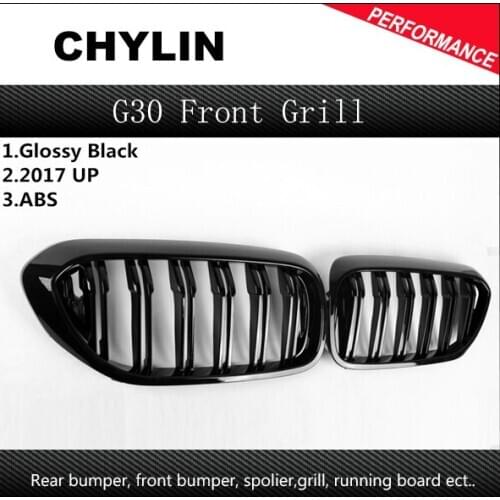 1 Pair For BMW G30 Front Grille 5 Series G30/G38 Kidney Grill 2-Slat ABS Gloss Black New 4-Door Sedan Car Styling 2017 2018