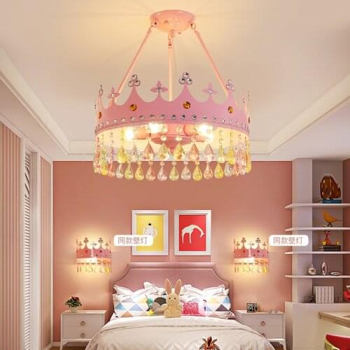 Modern Hardware Crystal Pendant Light LED Eye Protection Creative Warm Girl Childrens Room Bedroom Bedside Decor Luminair