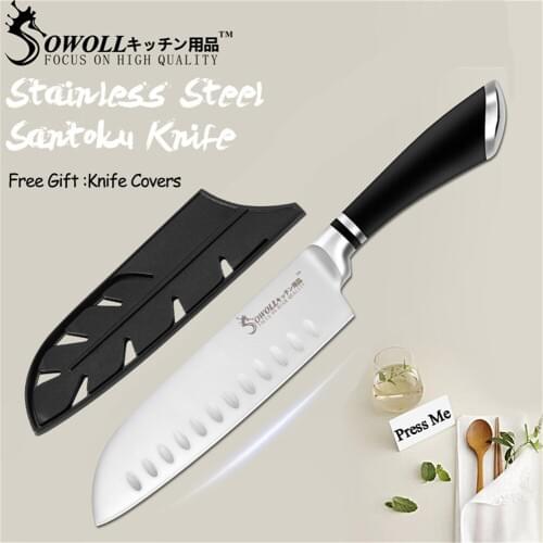Pro 7 Inch Santoku Knife Japanese Kitchen Chef Knives Stainless Steel Sharp Blade ABS Non-slip Black Handle With Free Gift Cover