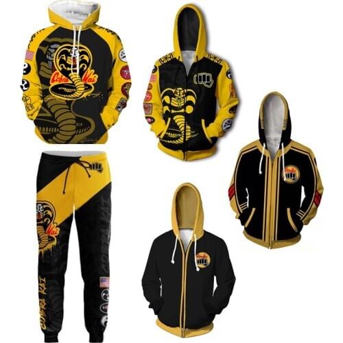 Movie Cobra Kai Hoodies Cosplay Costume Karate Adult Jackets Cosplay zipper Hoodies Sweatshirts men women sports coat