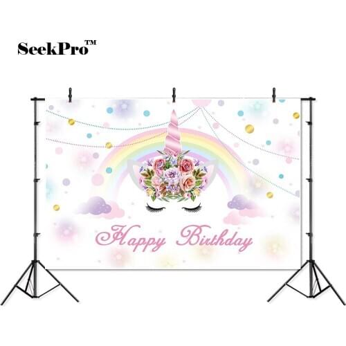 Thin vinyl happy birthday flowers unicorn children photo Backgrounds Printed Professional indoor Photographic studio Backdrop