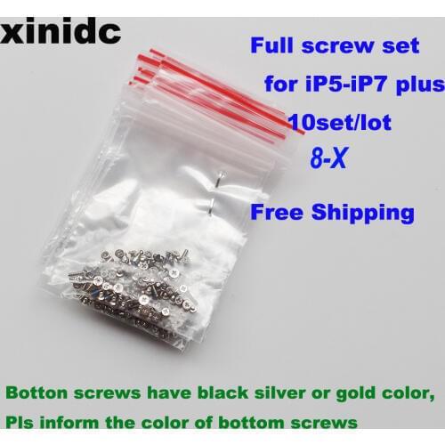 Xinidc 100 Sets Full Screws Set for iphone 6 6P 6S 6SP 7 7P 8 8Plus X with 2 Bottom Screws Screw Replacement Silver Black Gold
