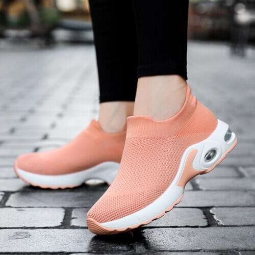 Large Size Womens Shoes Fly Woven Lightweight Comfortable Shoes Air Cushion Shoes Womens Socks Shoes