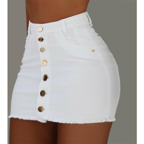 Womens Solid Fashion Casual Sexy Elegant Pencil Short Skirts 2021 Button Ripped Denim High Waist Bodycon Slim Flit Mini Skirt