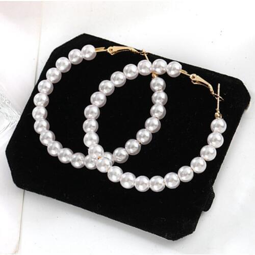 New Geometric Pearl Hoop Earrings For Women Exaggerated Round Circle Earrings Fashion Europe Temperament Jewelry