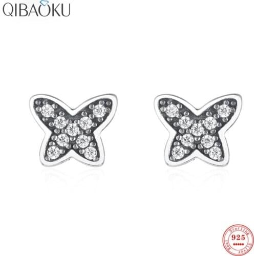 Sterling Silver 925 Stud Earrings Womens Butterfly Zircon Ear Jewelry Sweet Luxury Fine Gift Silver Earrings
