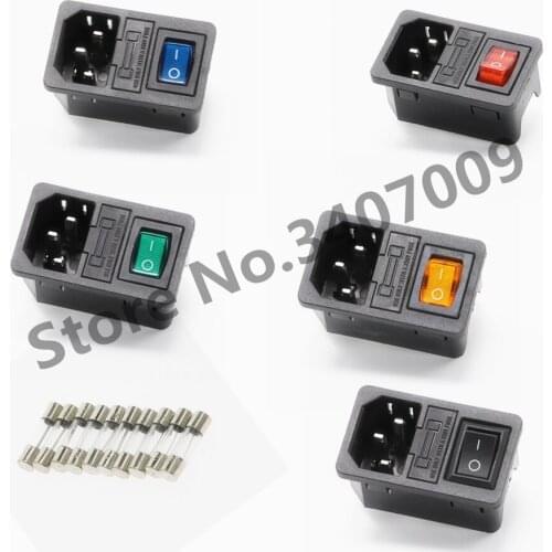 1Pcs 10A 250VAC 3 Pin IEC320 C14 Inlet Connector Plug Power Socket With Lamp Rocker Switch 10A Fuse Holder Socket Male Connector