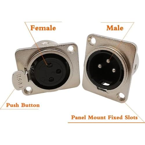 10 Pcs 3 Pin XLR Male & Female Connector 3 Pin XLR Male Plug Female Socket Panel Mount Chassis 3P Square Shape XLR Metal Housing
