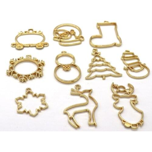 10pcs/set Christmas Series UV Epoxy Frame DIY Jewelry Making Crystal Epoxy Christmas Model Base Christmas Pendant Accessories
